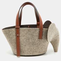 Pre Owned Loewe Grey Felt And Leather Elephant Tote