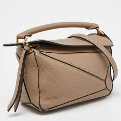 Pre Owned Loewe Beige Leather Mini Puzzle Crossbody Bag