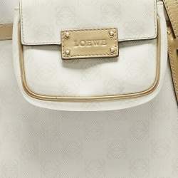 Loewe White/Gold Anagram Coated Canvas and Leather Front Pocket Shoulder Bag