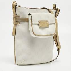 Loewe White/Gold Anagram Coated Canvas and Leather Front Pocket Shoulder Bag