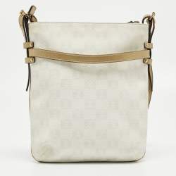 Loewe White/Gold Anagram Coated Canvas and Leather Front Pocket Shoulder Bag