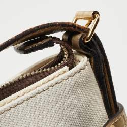 Loewe White/Gold Anagram Coated Canvas and Leather Front Pocket Shoulder Bag