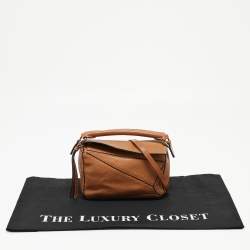 Pre Owned Loewe Brown Leather Mini Puzzle Shoulder Bag
