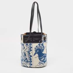 Pre Owned Loewe Blue/Brown Wool and Leather Lazo Bucket Bag