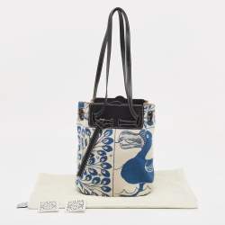 Pre Owned Loewe Blue/Brown Wool and Leather Lazo Bucket Bag