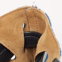 Pre Owned Loewe Blue/Brown Wool and Leather Lazo Bucket Bag