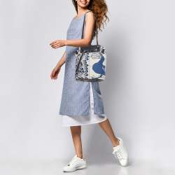 Pre Owned Loewe Blue/Brown Wool and Leather Lazo Bucket Bag