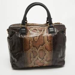 Pre Owned Loewe Black/Beige Python and Leather Amazona 75 Satchel
