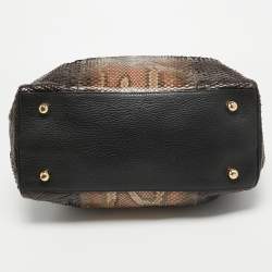 Pre Owned Loewe Black/Beige Python and Leather Amazona 75 Satchel