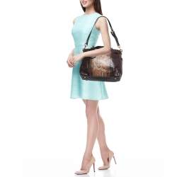 Pre Owned Loewe Black/Beige Python and Leather Amazona 75 Satchel