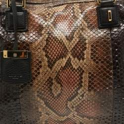 Pre Owned Loewe Black/Beige Python and Leather Amazona 75 Satchel