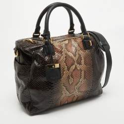 Pre Owned Loewe Black/Beige Python and Leather Amazona 75 Satchel