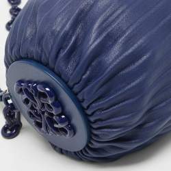 Pre Owned Loewe Blue Leather Pleated Bracelet Pouch Bag
