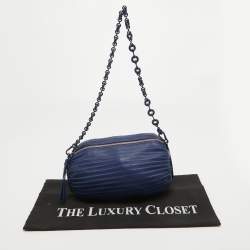 Pre Owned Loewe Blue Leather Pleated Bracelet Pouch Bag