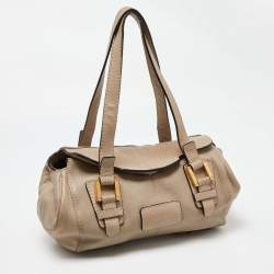 Loewe Beige Leather Buckle Flap Satchel