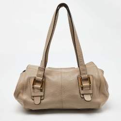 Loewe Beige Leather Buckle Flap Satchel
