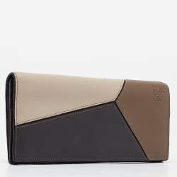 Loewe Brown/Beige Leather Puzzle Long Bifold Wallet