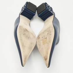 Loewe Navy Blue Leather Pointed Toe Mules Size 40