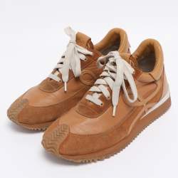 Pre Owned Loewe Brown Leather and Suede Low Top Sneakers Size 39
