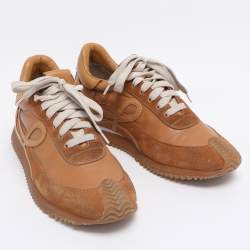 Pre Owned Loewe Brown Leather and Suede Low Top Sneakers Size 39