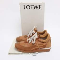 Pre Owned Loewe Brown Leather and Suede Low Top Sneakers Size 39