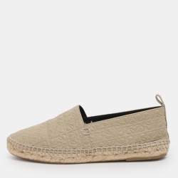 Pre Owned Loewe Grey Anagram Leather Espadrille Flats Size 38