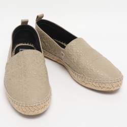 Pre Owned Loewe Grey Anagram Leather Espadrille Flats Size 38