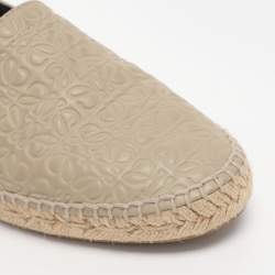 Pre Owned Loewe Grey Anagram Leather Espadrille Flats Size 38