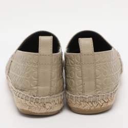 Pre Owned Loewe Grey Anagram Leather Espadrille Flats Size 38