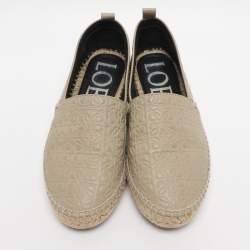 Pre Owned Loewe Grey Anagram Leather Espadrille Flats Size 38