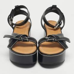 Pre Owned Loewe Black Leather Gate Platform Sandals Size 39