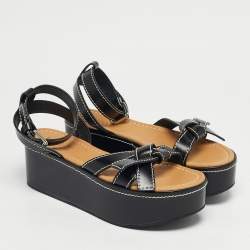 Pre Owned Loewe Black Leather Gate Platform Sandals Size 39