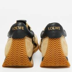 Pre Owned Loewe Beige Suede and Nylon Flow Runner Sneakers Size 36