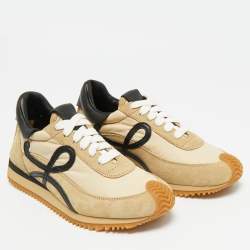 Pre Owned Loewe Beige Suede and Nylon Flow Runner Sneakers Size 36