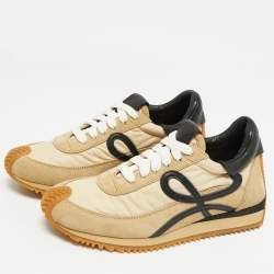 Pre Owned Loewe Beige Suede and Nylon Flow Runner Sneakers Size 36