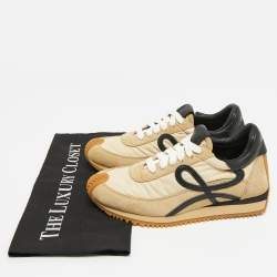Pre Owned Loewe Beige Suede and Nylon Flow Runner Sneakers Size 36