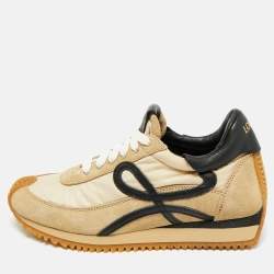Pre Owned Loewe Beige Suede and Nylon Flow Runner Sneakers Size 36