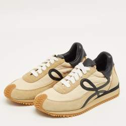 Pre Owned Loewe Beige Leather and Suede Low Top Sneakers Size 36