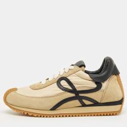 Pre Owned Loewe Beige Leather and Suede Low Top Sneakers Size 36
