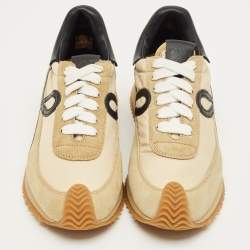 Pre Owned Loewe Beige Leather and Suede Low Top Sneakers Size 36