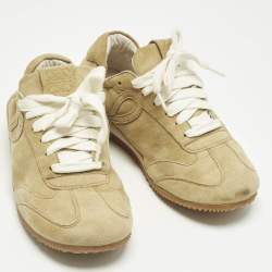 Pre Owned Loewe Brown Suede Paneled Lace Up Sneakers Size 35