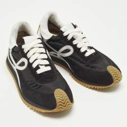 Pre Owned Loewe Flow logo Size 36 Black Nylon and Suede Lace Up Sneakers