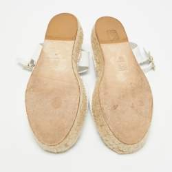 مملوكة مسبقًا Loewe Anagram Size 38 White Canvas and Leather Espadrille Ankle Strap Sandals