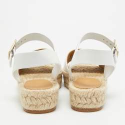 مملوكة مسبقًا Loewe Anagram Size 38 White Canvas and Leather Espadrille Ankle Strap Sandals