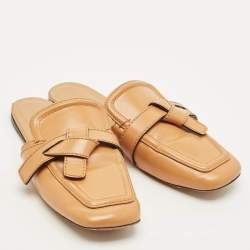 Pre Owned Loewe Knotted Gate Size 39 Tan Leather Flat Mules