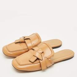Pre Owned Loewe Knotted Gate Size 39 Tan Leather Flat Mules