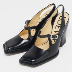 مملوكة مسبقًا حذاء كعب عالي لويفي أوندا جلد أسود بحزام خلفي مقاس 39