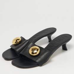 Pre Owned Loewe Pebble Size 39 Black Leather Slide Sandals