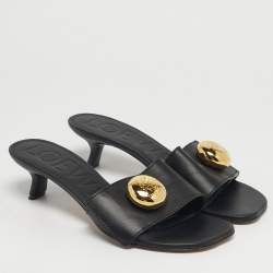 Pre Owned Loewe Pebble Size 39 Black Leather Slide Sandals