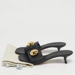 Pre Owned Loewe Pebble Size 39 Black Leather Slide Sandals